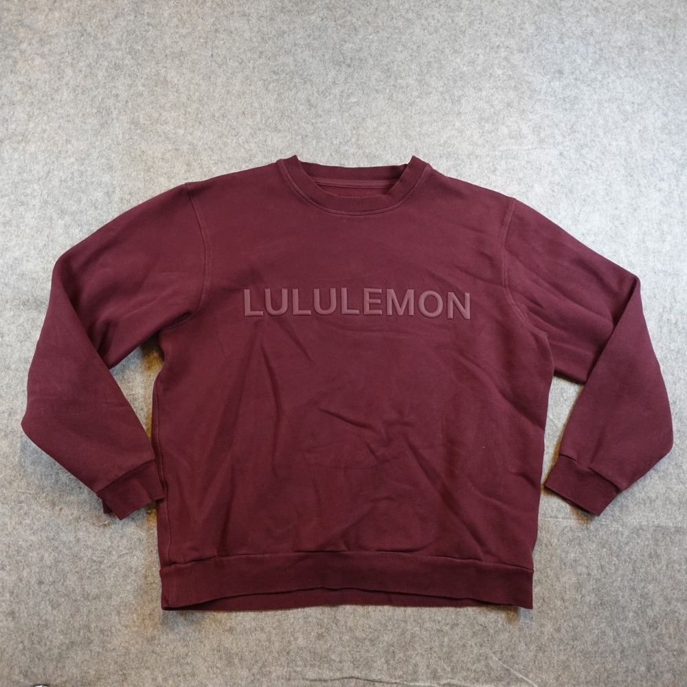 Lululemon Sweatshirt Mens L/XL Burgundy Oversized Crew Neck Wordmark Logo